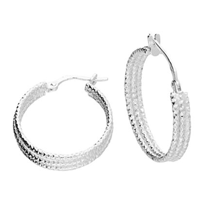 925 Sterling Silver Diamond Cut 3 Strand Hoop Earrings