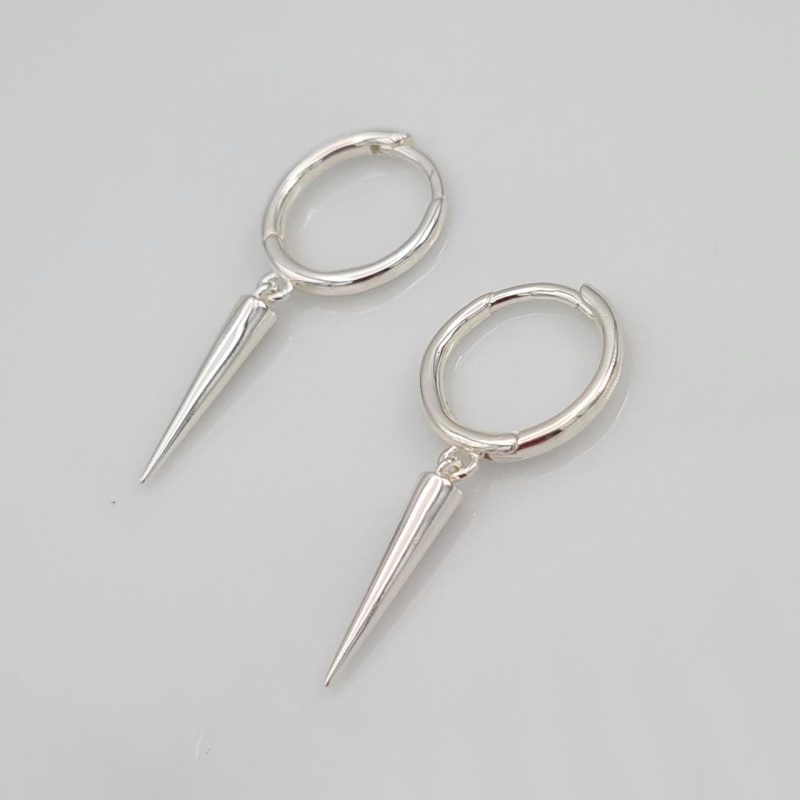 Silver Long Spike Hoop Earrings - Image 6