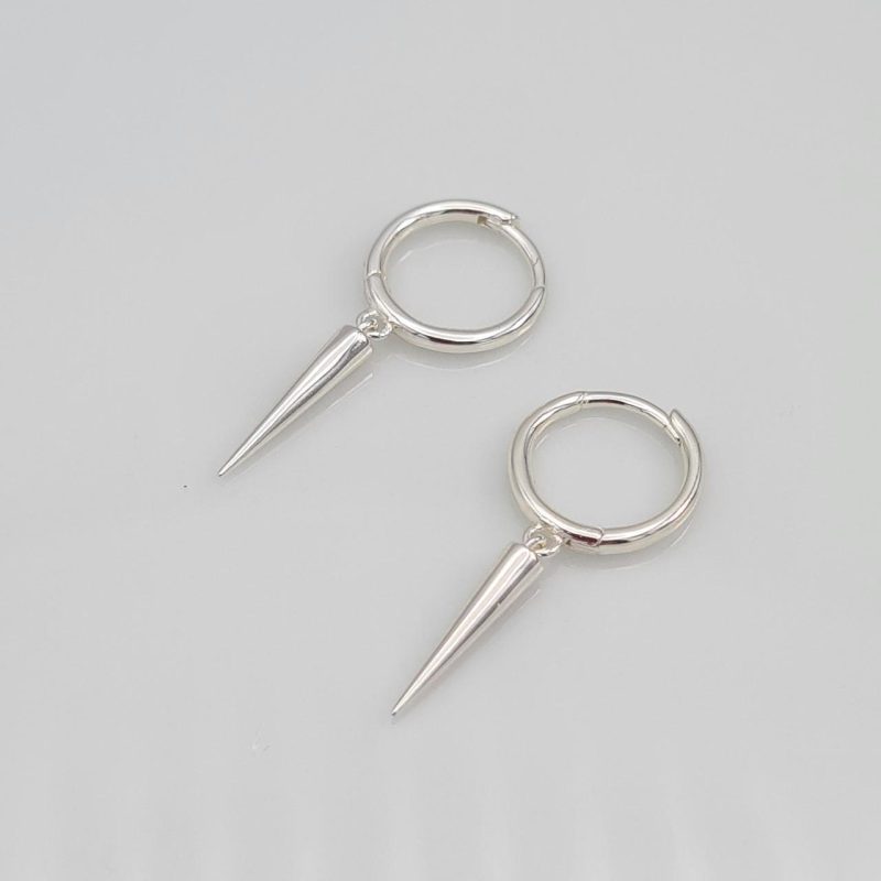 Silver Long Spike Hoop Earrings - Image 5