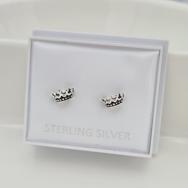 Unisex 925 Sterling Silver Crown Ear Stud Earrings Gift Boxed - Image 5