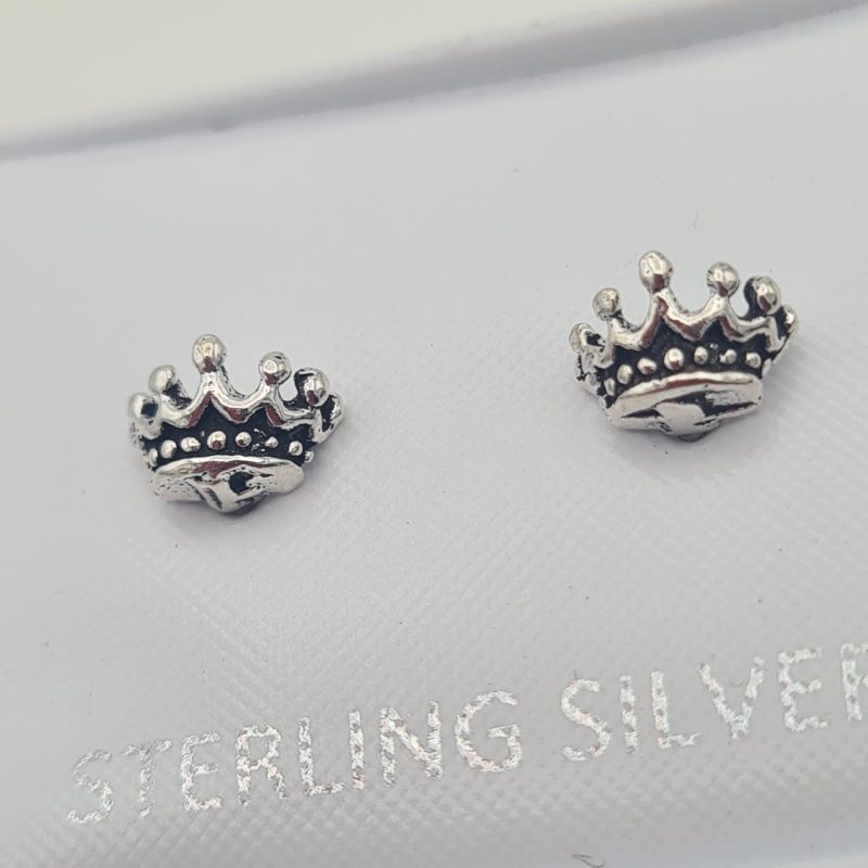 Unisex 925 Sterling Silver Crown Ear Stud Earrings Gift Boxed - Image 4