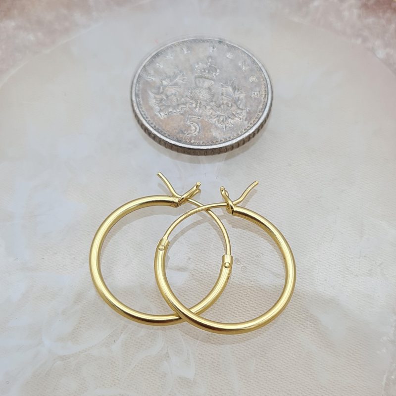 24ct Gold on 925 Sterling Silver 16mm French lock Hoop Earrings - Image 2