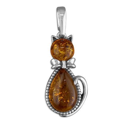 Silver Amber Cat Necklace