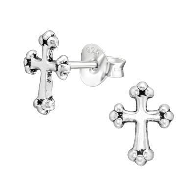 Silver Gothic Cross Stud Earrings