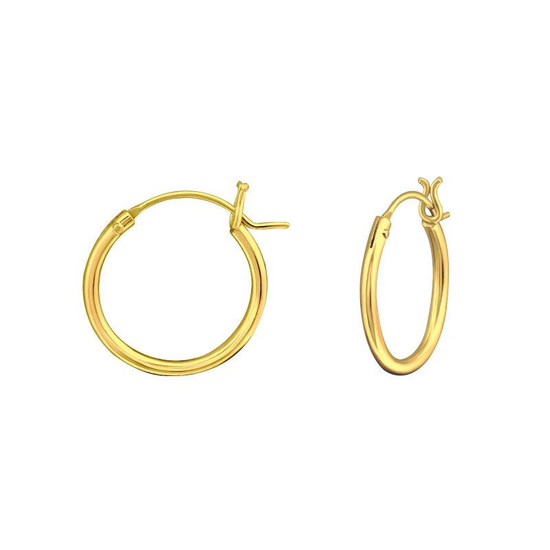 24ct Gold on 925 Sterling Silver 14mm French lock Hoop Earrings