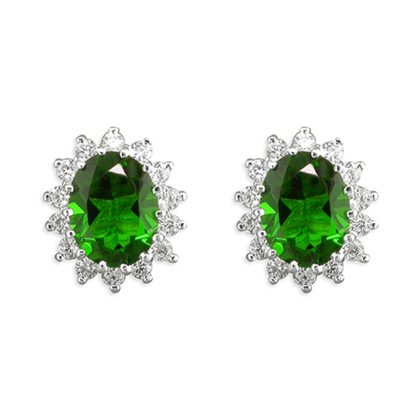 Silver Emerald Green Cubic Zirconia Oval Cluster 'Kate' Earrings