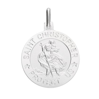 Sterling Silver Protect Us St Christopher Pendant on Curb Chain