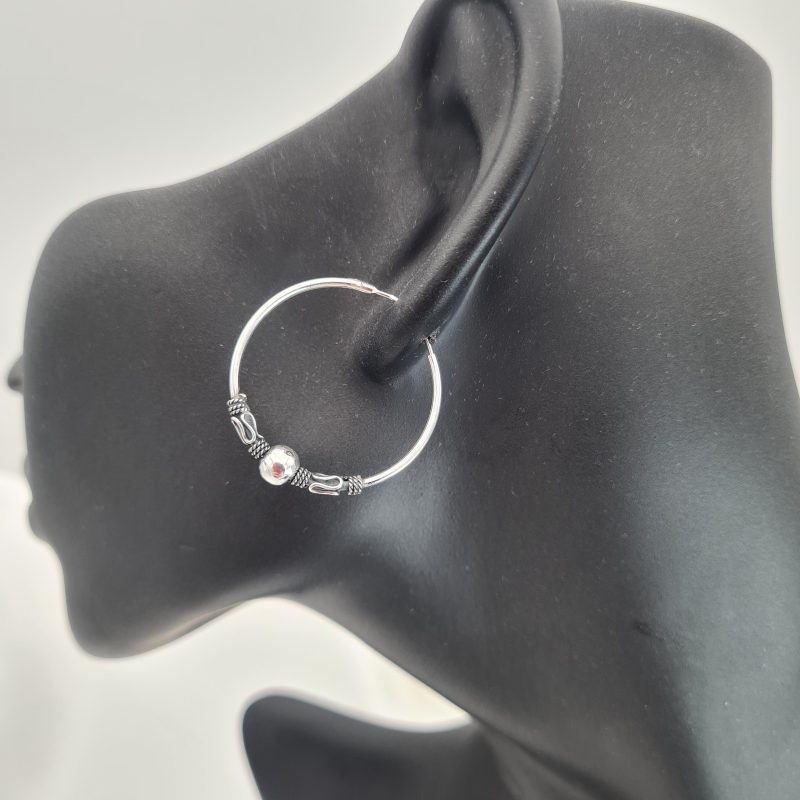 Silver 27mm Bali Hoop Earrings