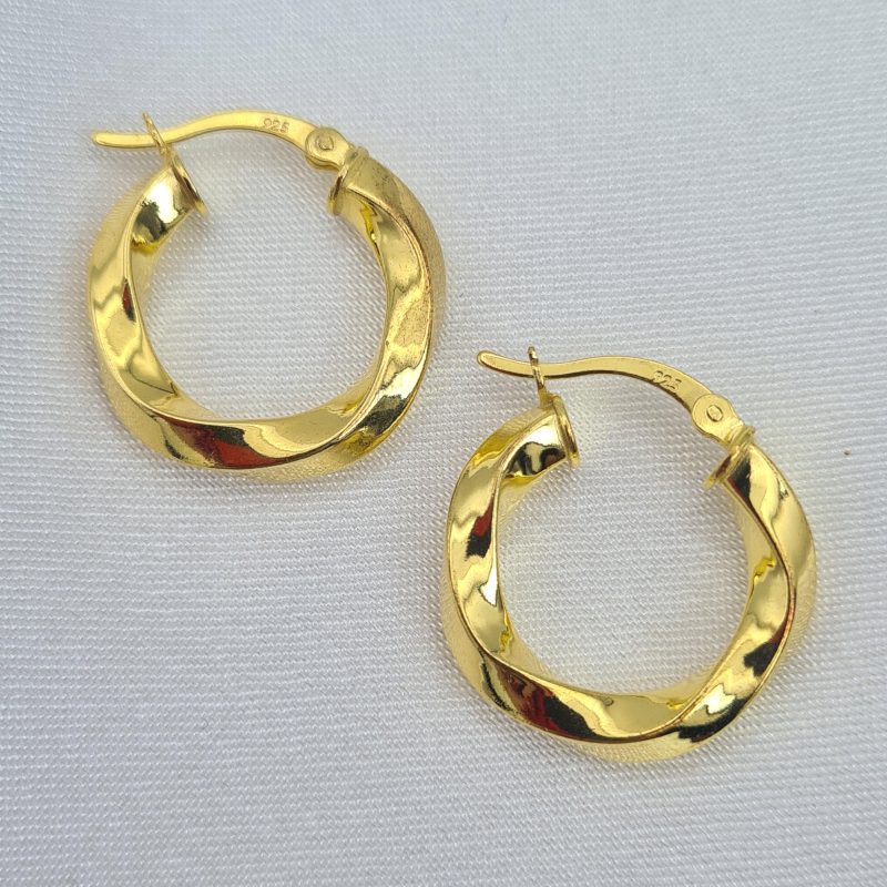 18ct Gold on 925 Sterling Silver 20mm Chunky Twist Hoop Earrings - Image 3