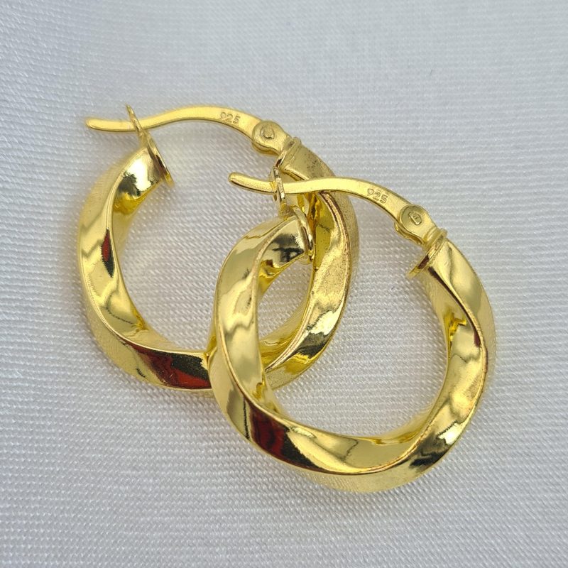 18ct Gold on 925 Sterling Silver 20mm Chunky Twist Hoop Earrings - Image 4