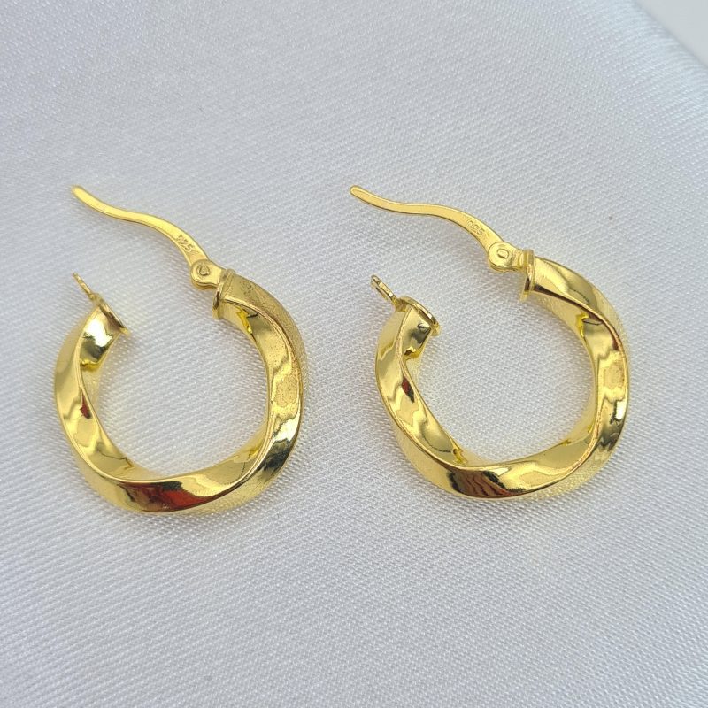 18ct Gold on 925 Sterling Silver 20mm Chunky Twist Hoop Earrings - Image 5