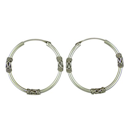 Silver 22mm Bali Ethnic Hoops