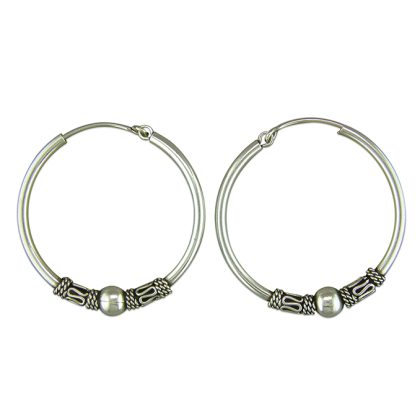 Silver 27mm Bali Hoop Earrings