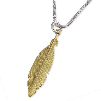 18ct Yellow Gold on 925 Sterling Silver Feather Boho Necklace