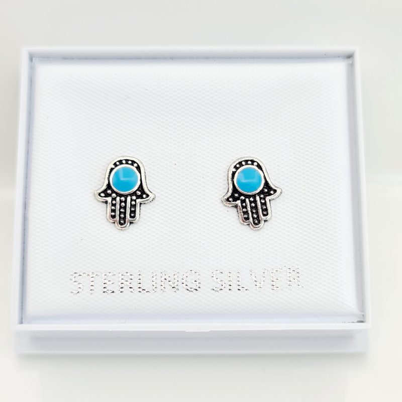 Sterling Silver Semi Precious Hamsa Earrings - Image 2