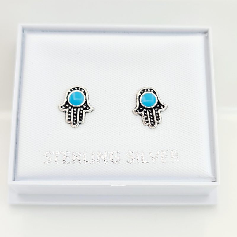 Sterling Silver Semi Precious Hamsa Earrings - Image 4