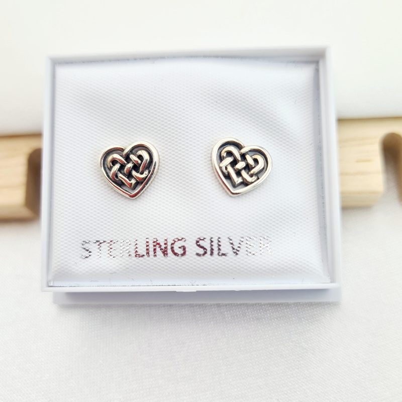 Silver Celtic Knot Heart Earrings - Image 2