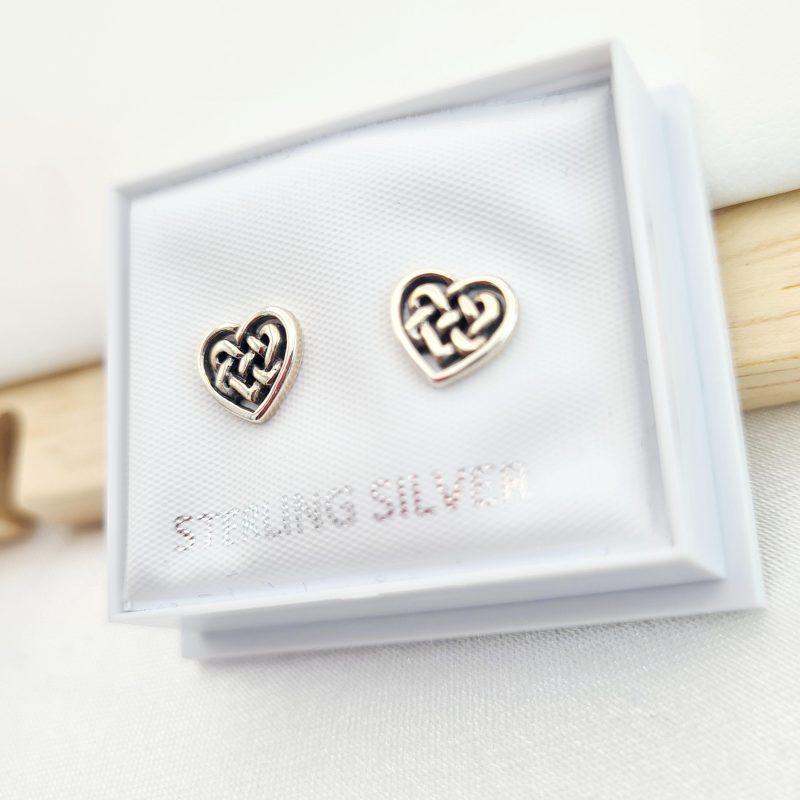 Silver Celtic Knot Heart Earrings - Image 3