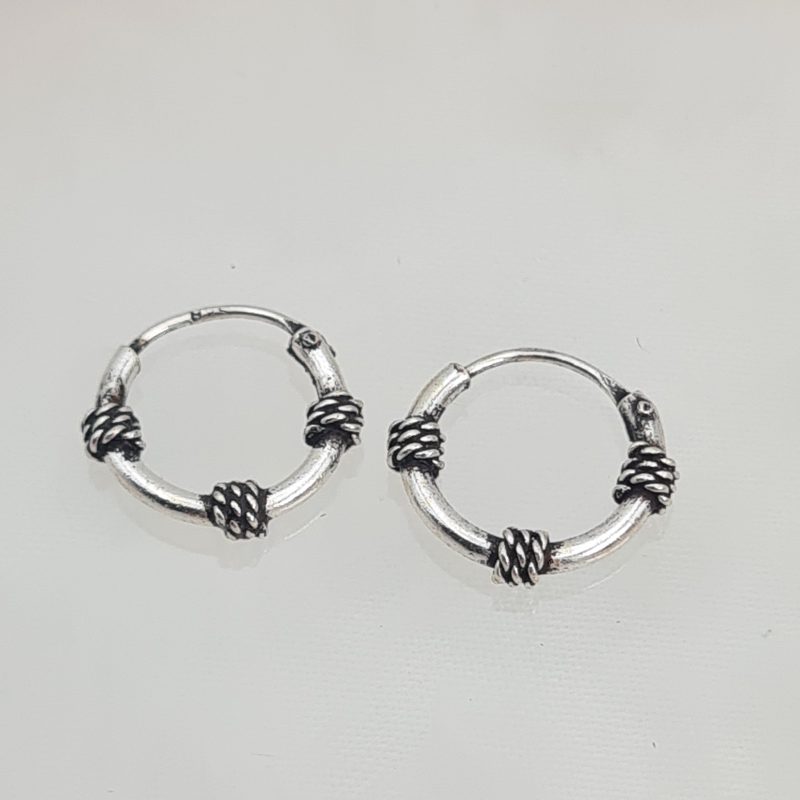 Silver Bali Ethnic Hoop Earrings (10mm) - Image 2