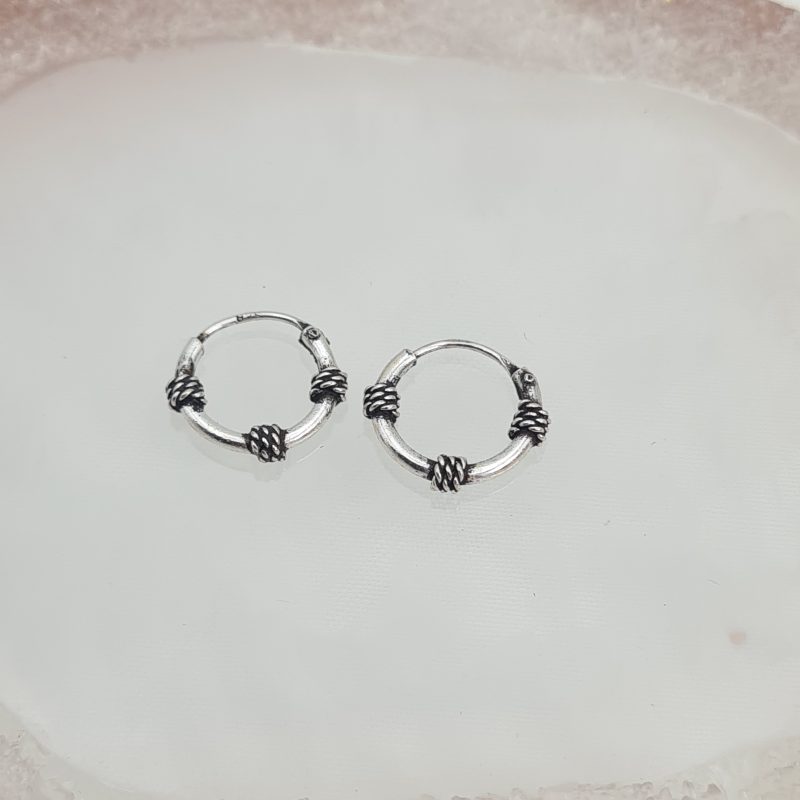 Silver Bali Ethnic Hoop Earrings (10mm) - Image 3