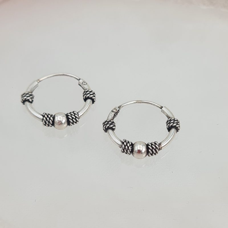 12mm Sterling Silver Bali Bead Hoops - Image 3