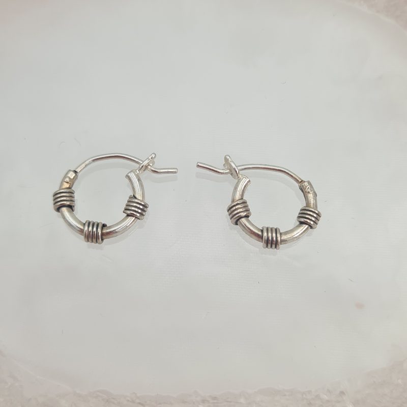 Silver Bali Ethnic Hoop Earrings (10mm) - Image 4