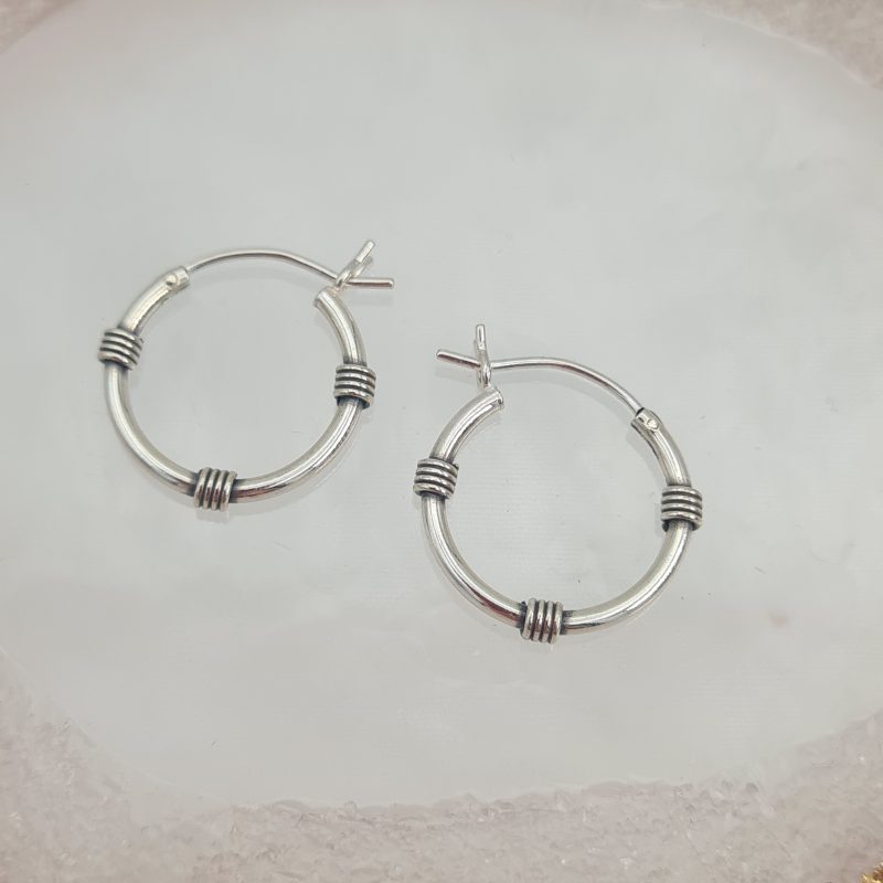 Silver Bali Ethnic Hoop Earrings (16mm) - Image 3