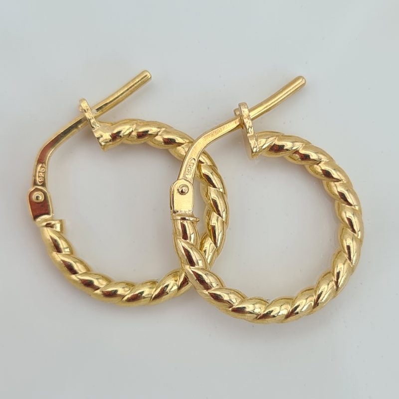 Yellow gold on Sterling Silver 14mm Twisted Hoop Earrings