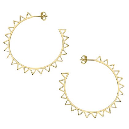 14ct Yellow Gold on 925 Silver 45mm Sun Stud Hoop Earrings