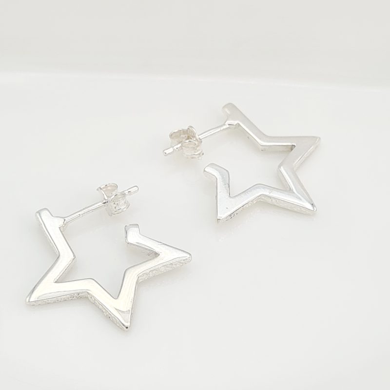 Silver 20mm Star Stud Hoops - Image 3