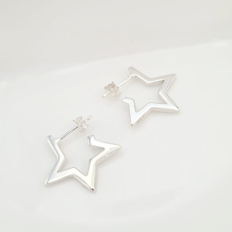 Silver 20mm Star Stud Hoops - Image 5