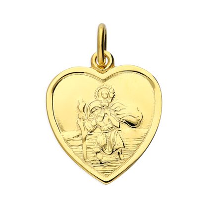 Gold Heart St Christopher & Chain