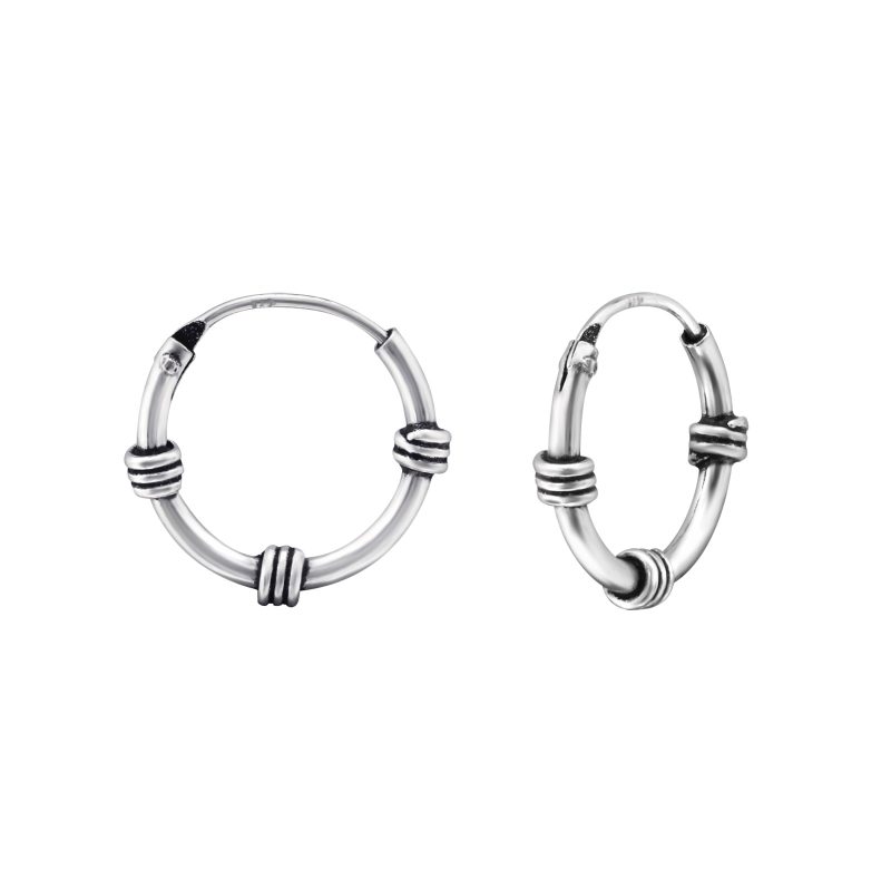 Sterling Silver Bali Ethnic Hoop Earrings