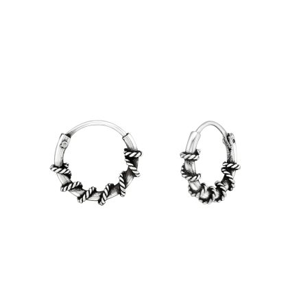 Silver Ethnic Hoop Earrings (10mm)