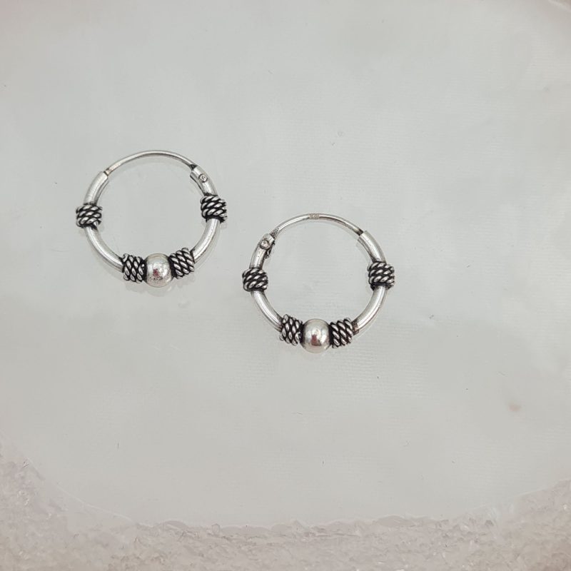 12mm Sterling Silver Bali Bead Hoops - Image 4