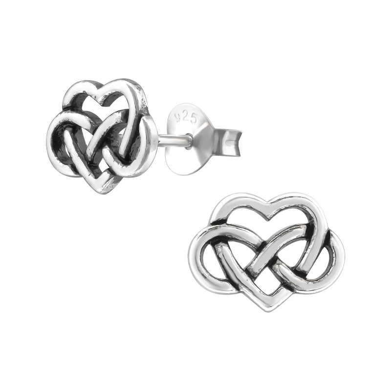 Silver Celtic Infinity Heart Stud Earrings