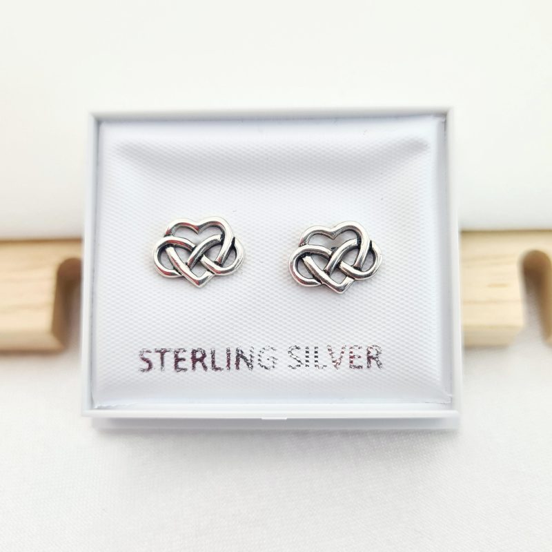 Silver Celtic Infinity Heart Stud Earrings - Image 2