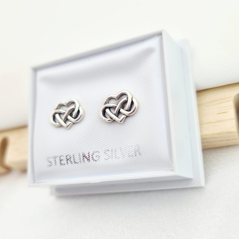 Silver Celtic Infinity Heart Stud Earrings - Image 3