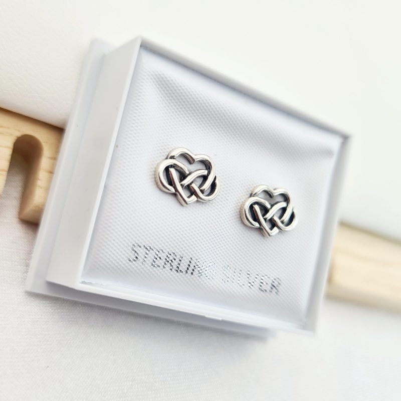 Silver Celtic Infinity Heart Stud Earrings - Image 4