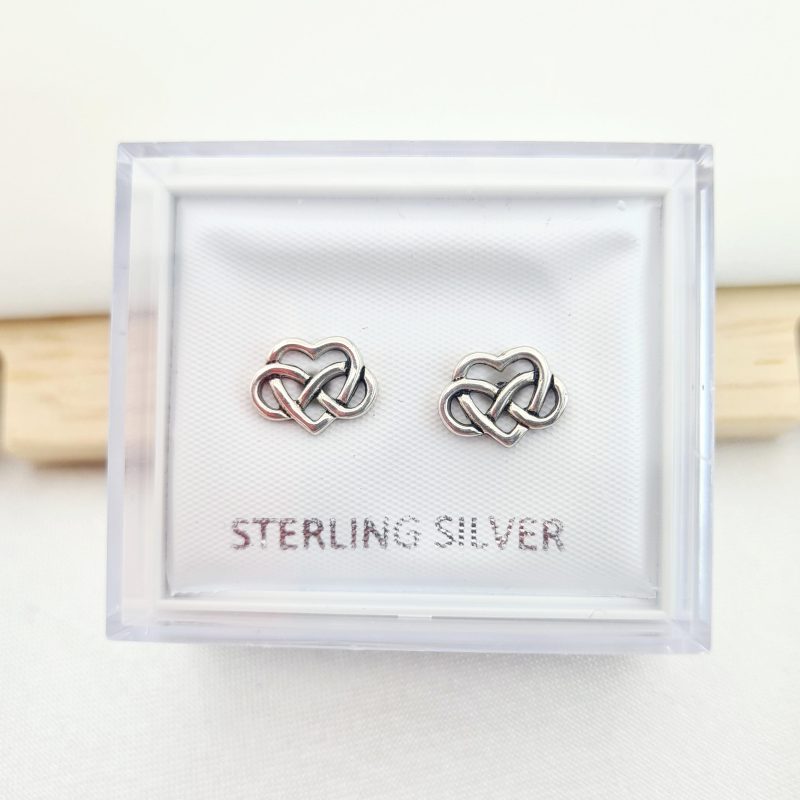 Silver Celtic Infinity Heart Stud Earrings - Image 5