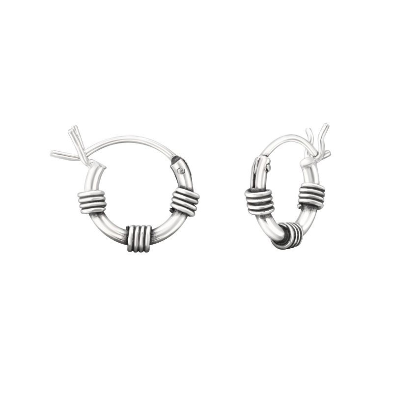 Silver Bali Ethnic Hoop Earrings (10mm)