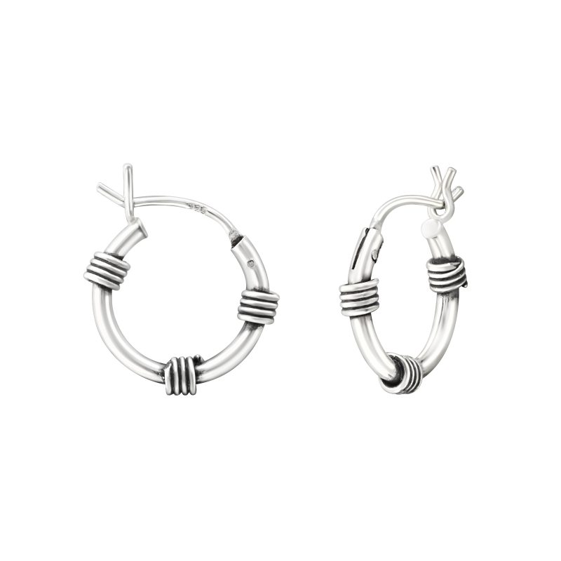 Silver Bali Ethnic Hoop Earrings (16mm)