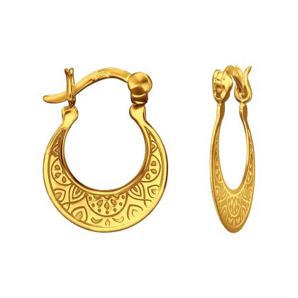 24ct Gold on 925 Sterling Silver Laser Cut Hoop Earrings