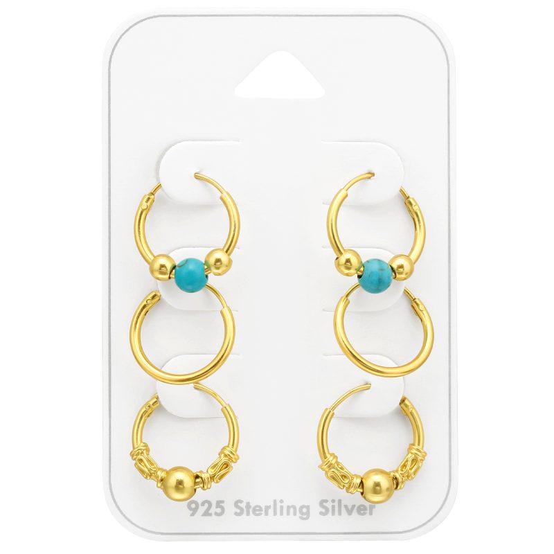 Yellow Gold Bali Set of 3 Hoops