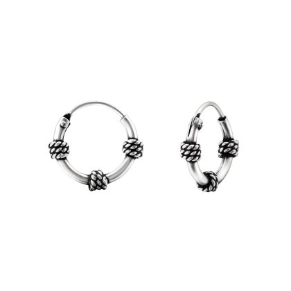 Silver Bali Ethnic Hoop Earrings (10mm)