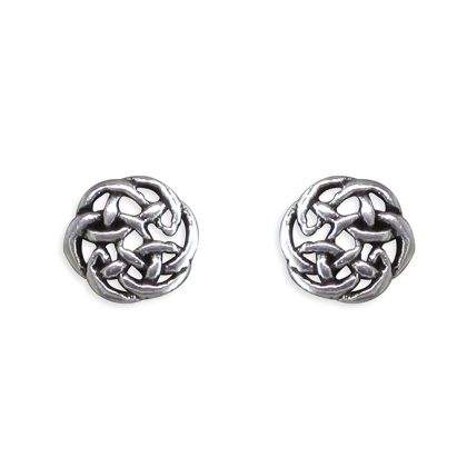 Unisex Silver Round Celtic Stud Earrings