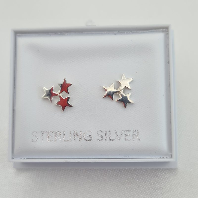 925 Sterling Silver Triple Star Stud Earrings - Image 3