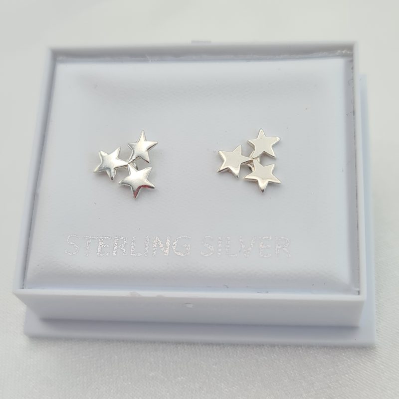 925 Sterling Silver Triple Star Stud Earrings - Image 4