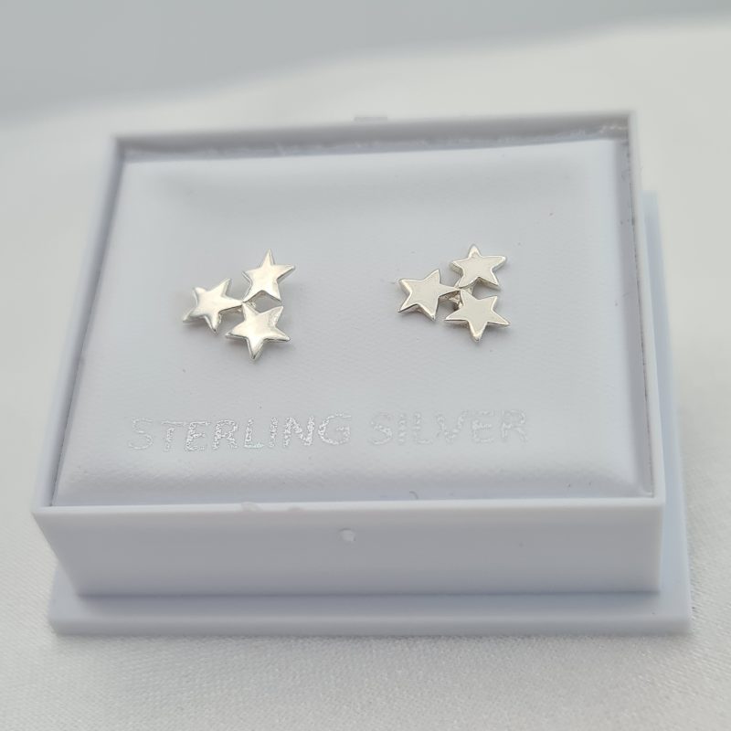 925 Sterling Silver Triple Star Stud Earrings - Image 5