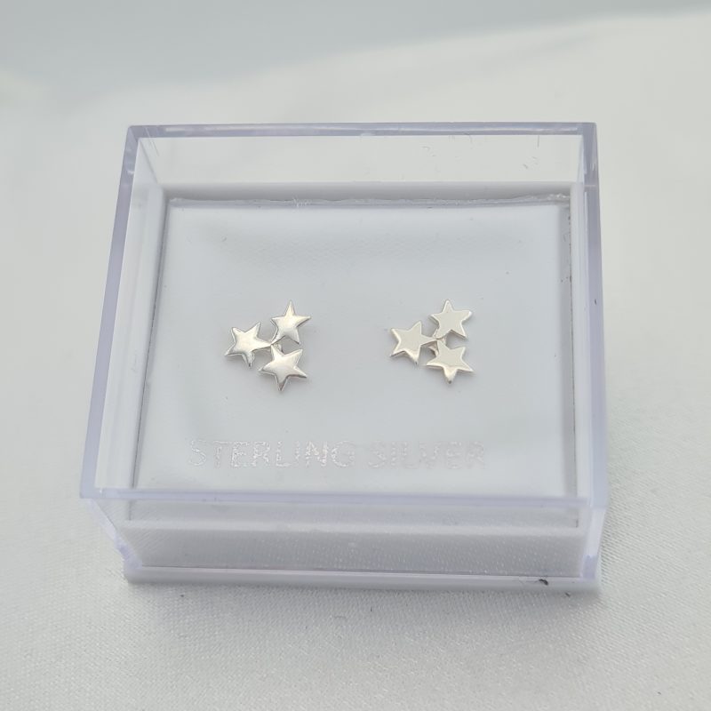 925 Sterling Silver Triple Star Stud Earrings - Image 6